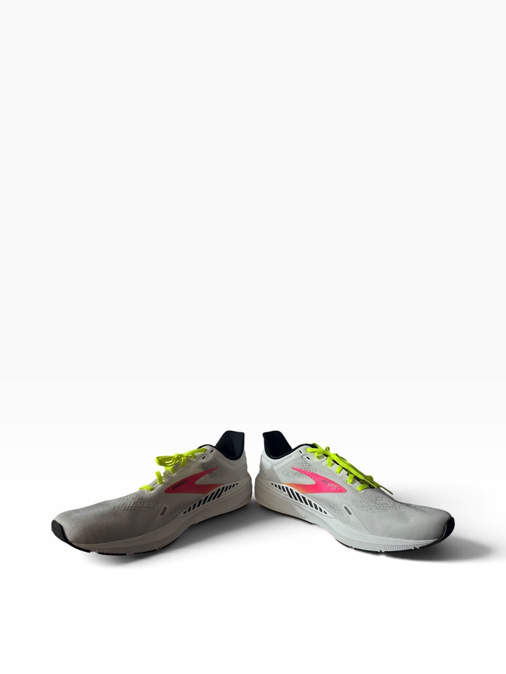 Brooks Men’s Athletic Shoes White with Pink Accents and Neon Yellow Laces